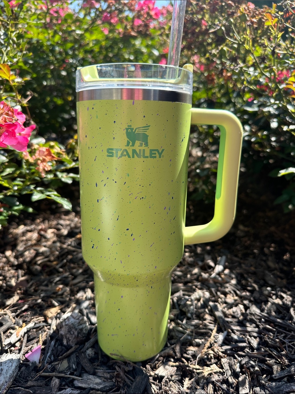 Stanley Lime Green Speckle Insulated Mug with Handle and Clear Lid